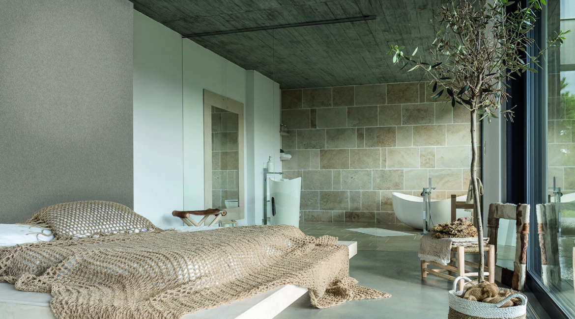 Foto di una stanza con Arredamento Country Chic ricreato con pellicole adesive per mobili e pareti da interno.